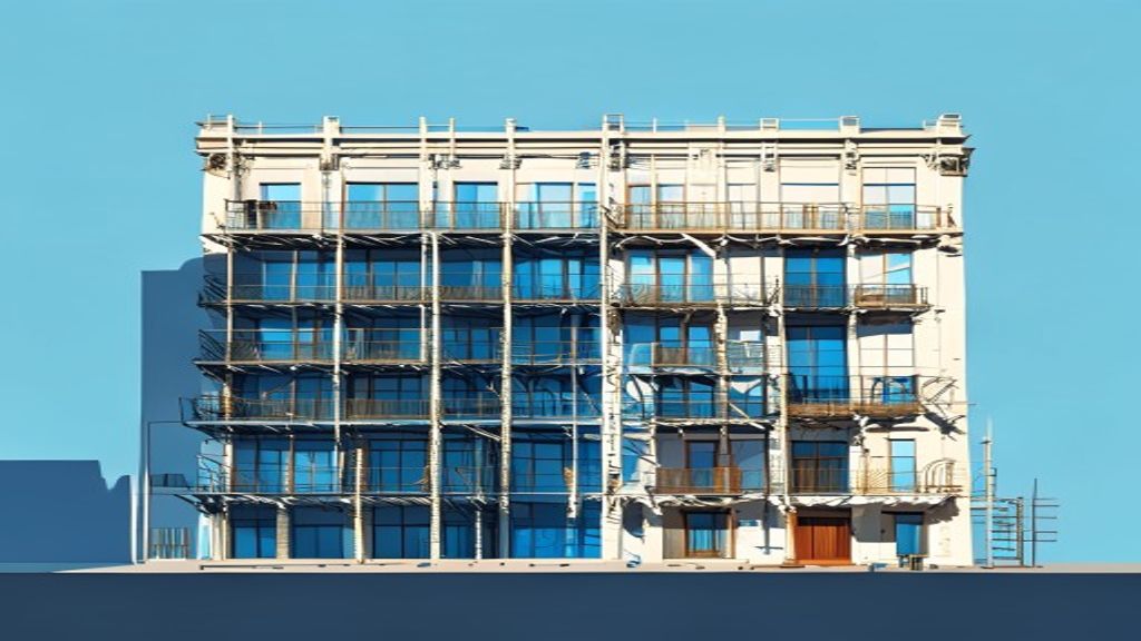 Façade d'immeuble en rénovation énergétique avec échafaudage — passoire thermique