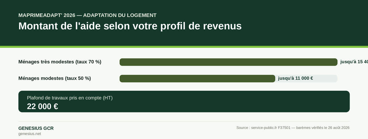 Barèmes MaPrimeAdapt' 2026 — montant de l'aide selon profil de revenus