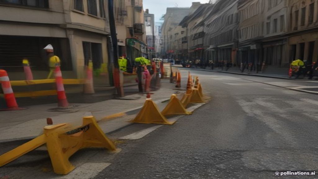 Chantier de tranchée VRD avec barrières de sécurité pour raccordement de réseau enterré à Nice